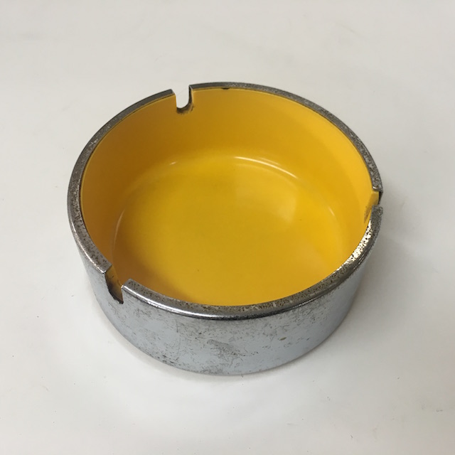 ASHTRAY, 1960s Chrome Melamine - Yellow